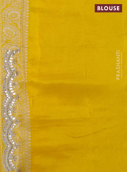 Banarasi silk saree yellow with allover zari woven butta weaves and gotapatti work border