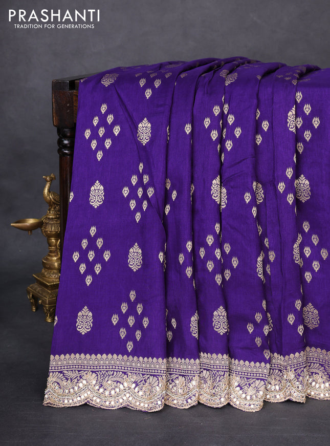 Banarasi silk saree violet with allover zari woven butta weaves and gotapatti work border