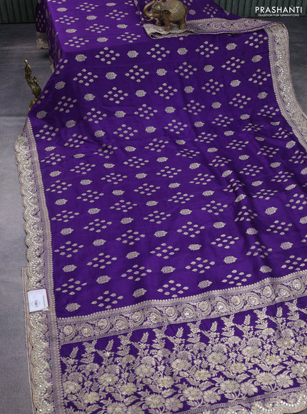 Banarasi silk saree violet with allover zari woven butta weaves and gotapatti work border