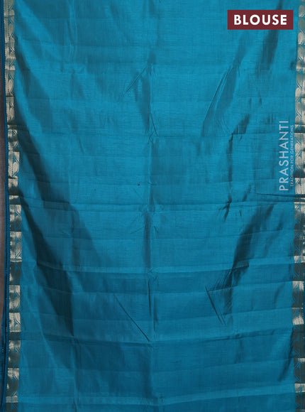 Semi raw silk saree teal blue with plain body and zari woven border