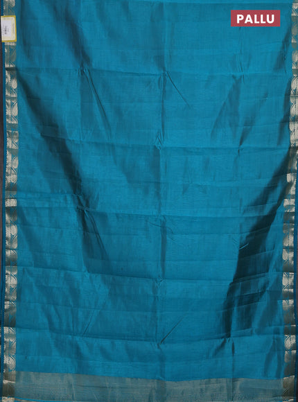 Semi raw silk saree teal blue with plain body and zari woven border