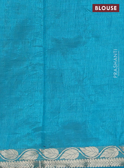 Semi raw silk saree teal blue with plain body and zari woven border