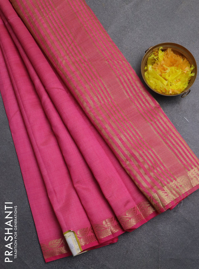 Semi raw silk saree pink with plain body and zari woven border