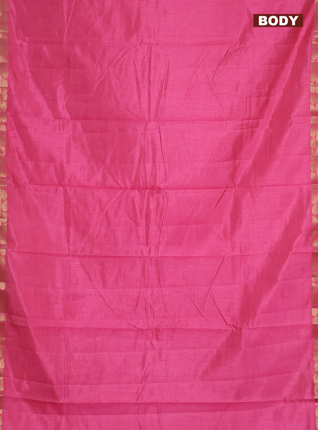 Semi raw silk saree pink with plain body and zari woven border