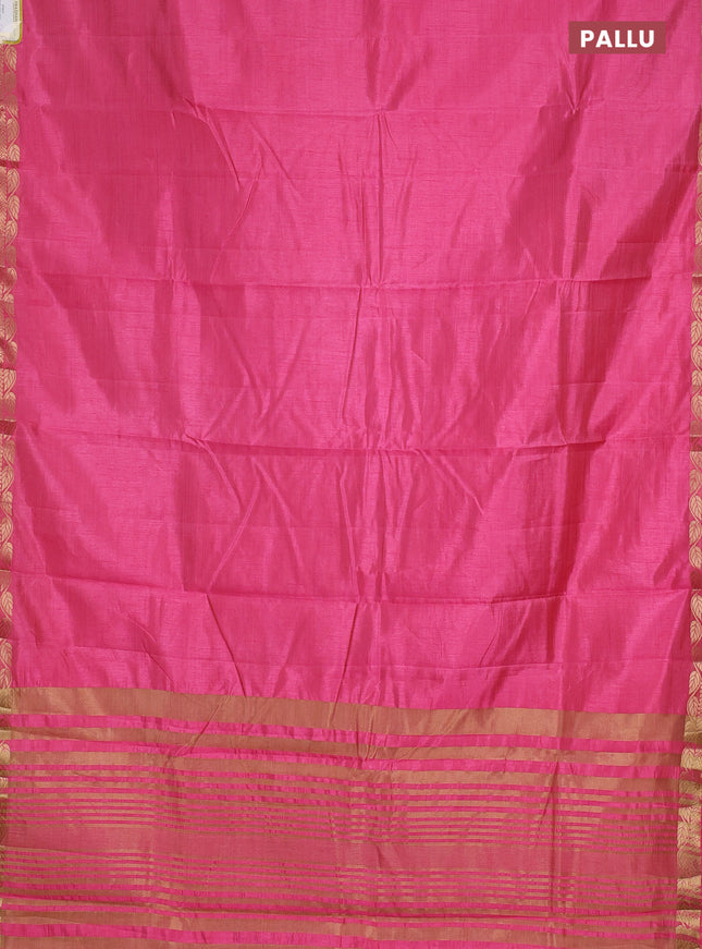 Semi raw silk saree pink with plain body and zari woven border