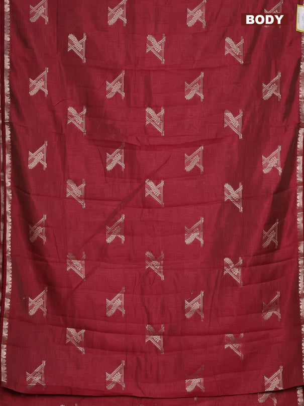 Semi raw silk saree deep maroon with zari woven buttas and zari woven border