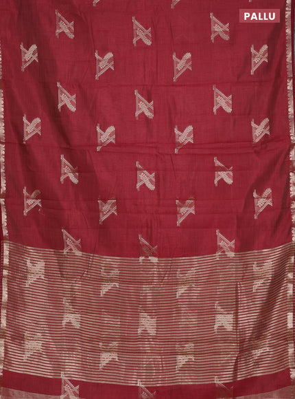 Semi raw silk saree deep maroon with zari woven buttas and zari woven border