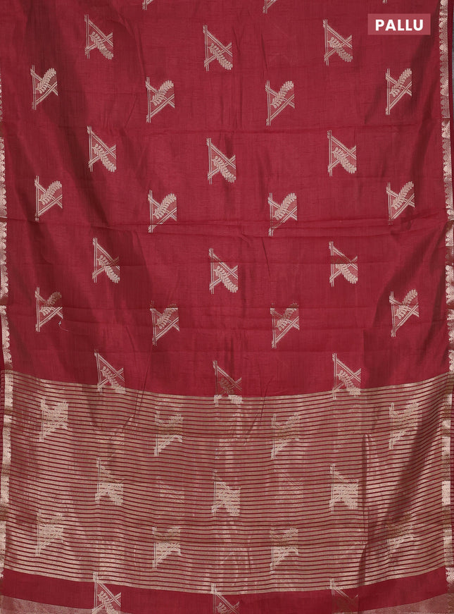 Semi raw silk saree deep maroon with zari woven buttas and zari woven border