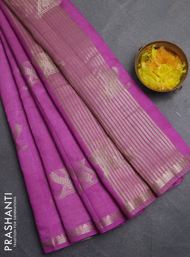 Semi raw silk saree lavender with zari woven buttas and zari woven border