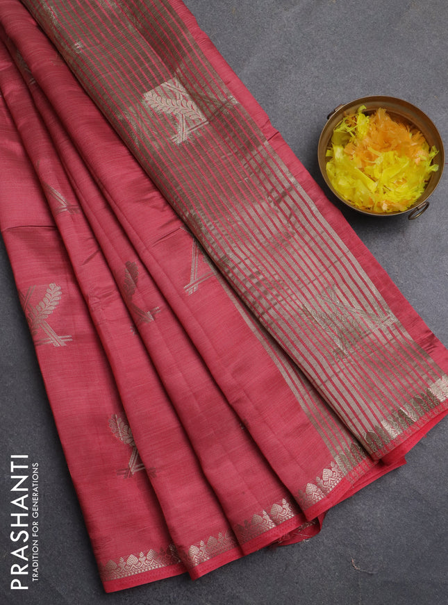 Semi raw silk saree peach pink with zari woven buttas and zari woven border