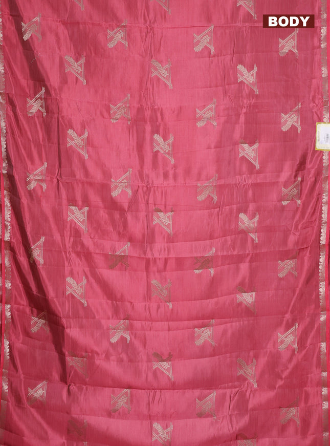 Semi raw silk saree peach pink with zari woven buttas and zari woven border
