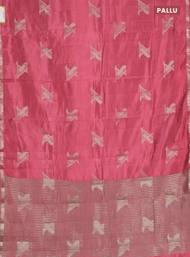 Semi raw silk saree peach pink with zari woven buttas and zari woven border