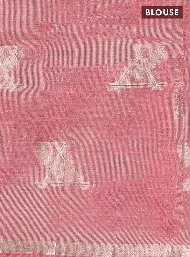 Semi raw silk saree peach pink with zari woven buttas and zari woven border