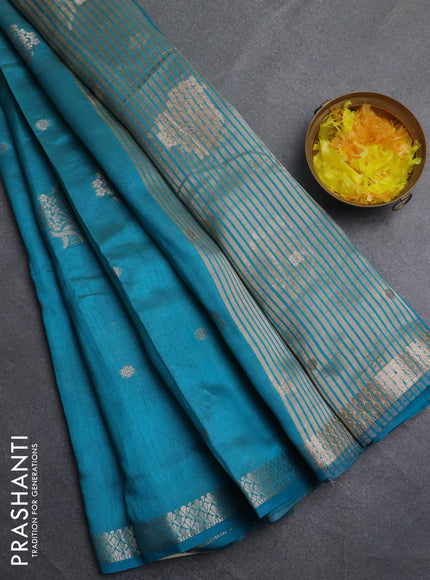 Semi raw silk saree teal blue with zari woven buttas and zari woven border