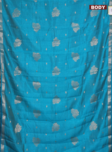 Semi raw silk saree teal blue with zari woven buttas and zari woven border