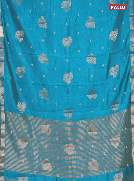 Semi raw silk saree teal blue with zari woven buttas and zari woven border