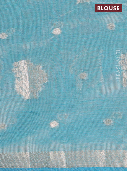 Semi raw silk saree teal blue with zari woven buttas and zari woven border