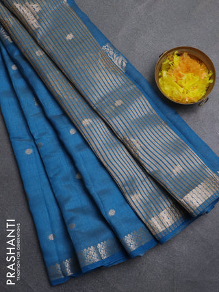 Semi raw silk saree cs blue with zari woven buttas and zari woven border