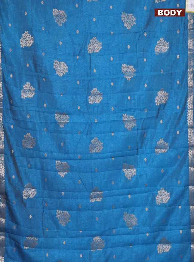 Semi raw silk saree cs blue with zari woven buttas and zari woven border