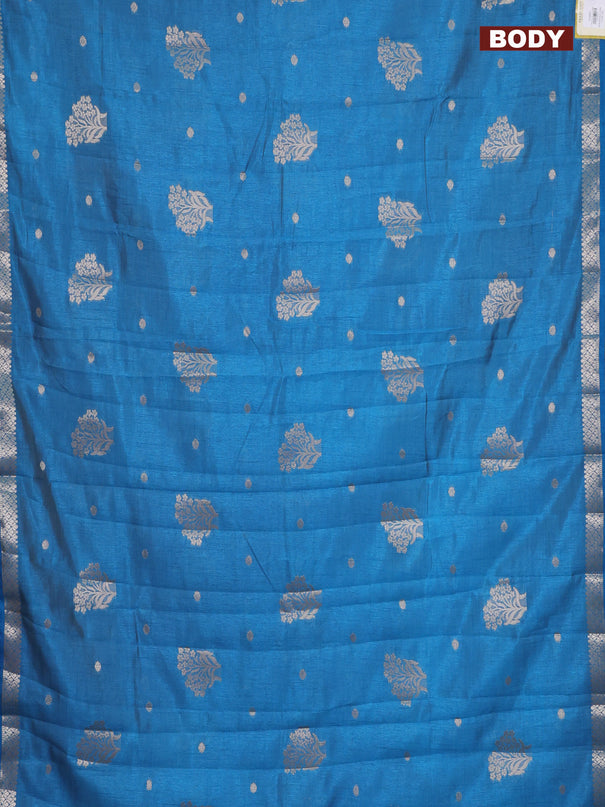 Semi raw silk saree cs blue with zari woven buttas and zari woven border