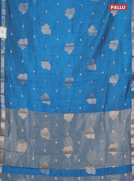 Semi raw silk saree cs blue with zari woven buttas and zari woven border