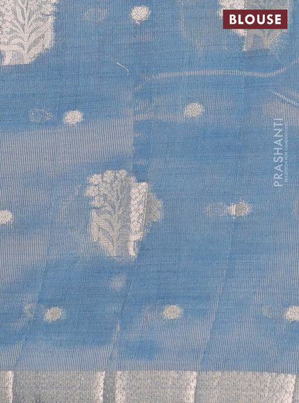 Semi raw silk saree cs blue with zari woven buttas and zari woven border