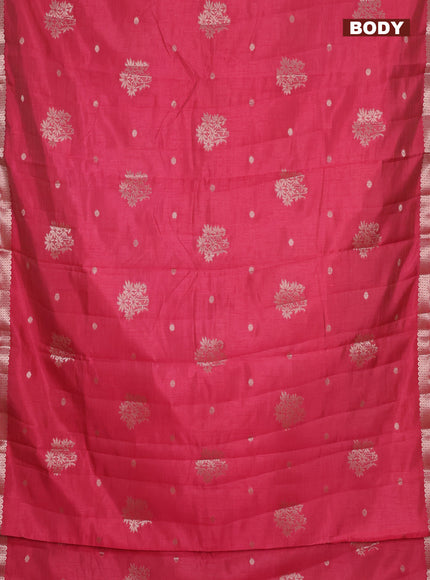 Semi raw silk saree dark pink with zari woven buttas and zari woven border
