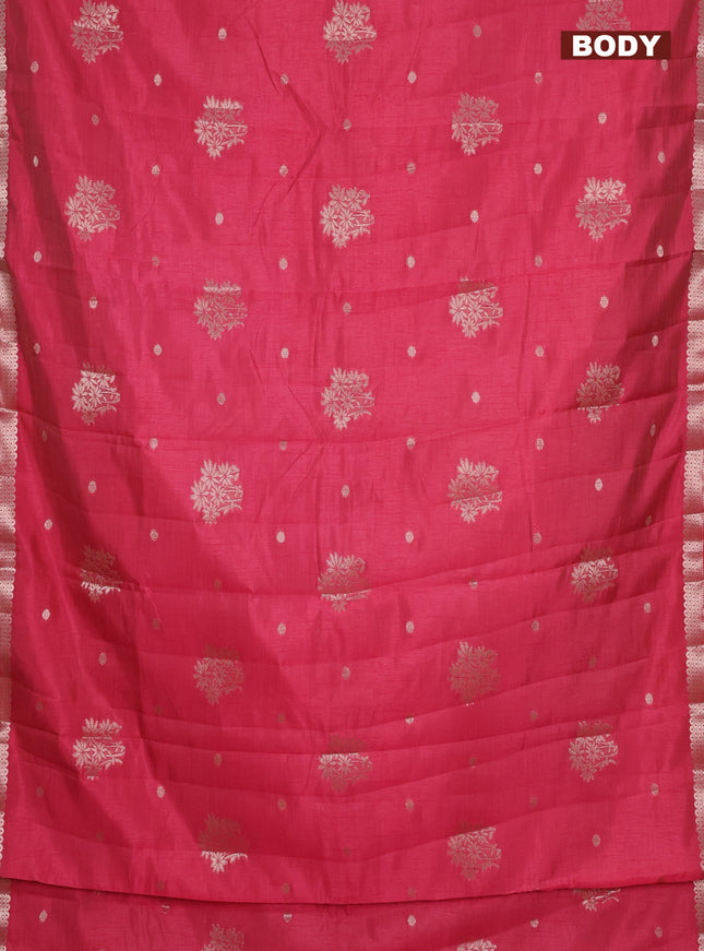 Semi raw silk saree dark pink with zari woven buttas and zari woven border