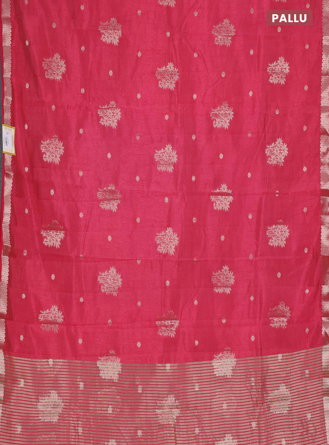 Semi raw silk saree dark pink with zari woven buttas and zari woven border