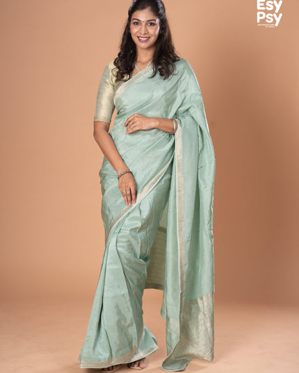 Pastel green Semi Tussar readymade saree with readymade brocade blouse