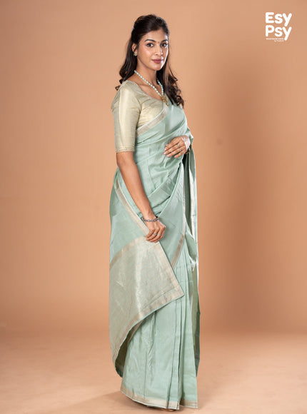Pastel green Semi Tussar readymade saree with readymade brocade blouse