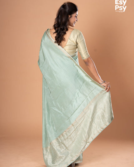 Pastel green Semi Tussar readymade saree with readymade brocade blouse