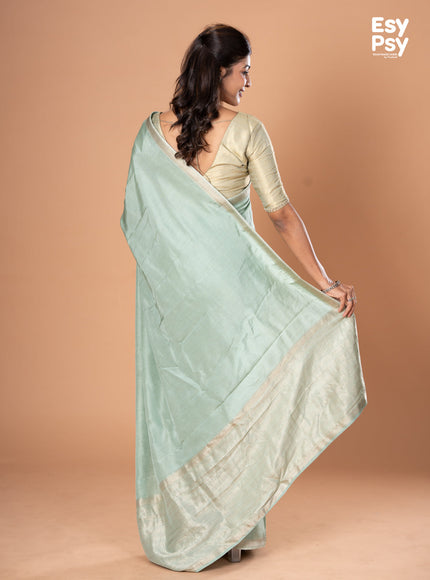 Pastel green Semi Tussar readymade saree with readymade brocade blouse