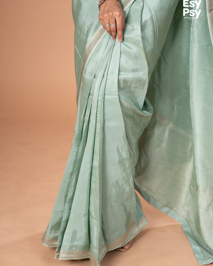 Pastel green Semi Tussar readymade saree with readymade brocade blouse