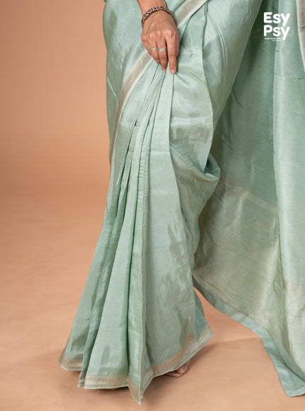 Pastel green Semi Tussar readymade saree with readymade brocade blouse
