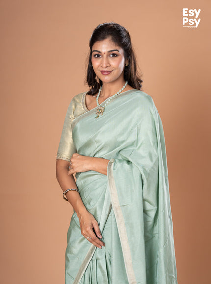 Pastel green Semi Tussar readymade saree with readymade brocade blouse