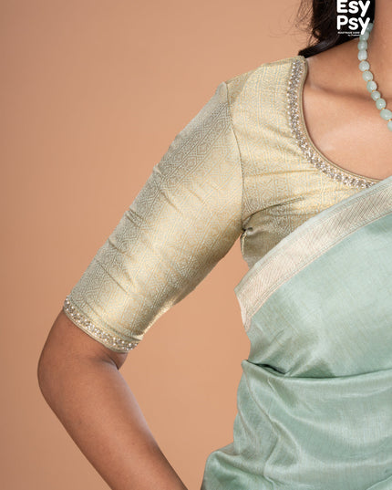Pastel green Semi Tussar readymade saree with readymade brocade blouse