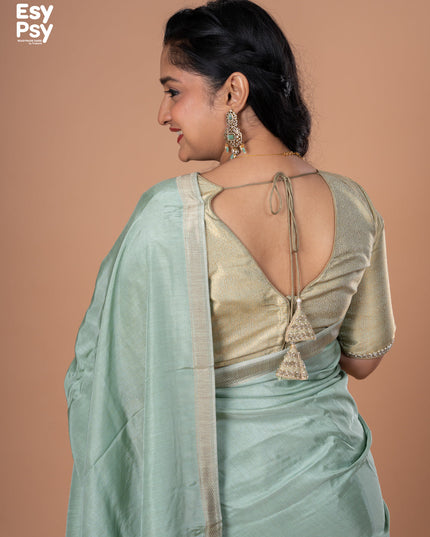 Pastel green Semi Tussar readymade saree with readymade brocade blouse