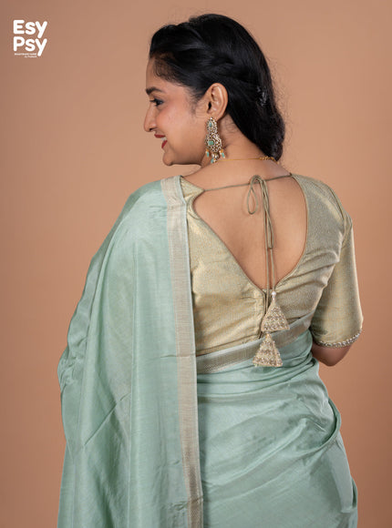 Pastel green Semi Tussar readymade saree with readymade brocade blouse