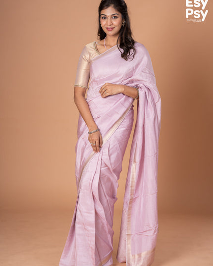 Lavender Shade Semi Tussar readymade saree with readymade brocade blouse