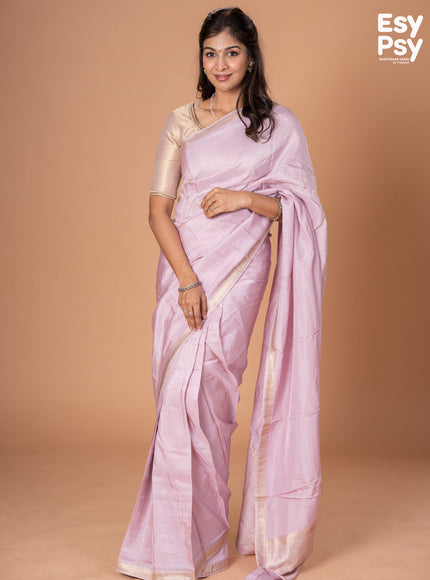 Lavender Shade Semi Tussar readymade saree with readymade brocade blouse