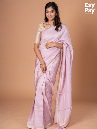 Lavender Shade Semi Tussar readymade saree with readymade brocade blouse