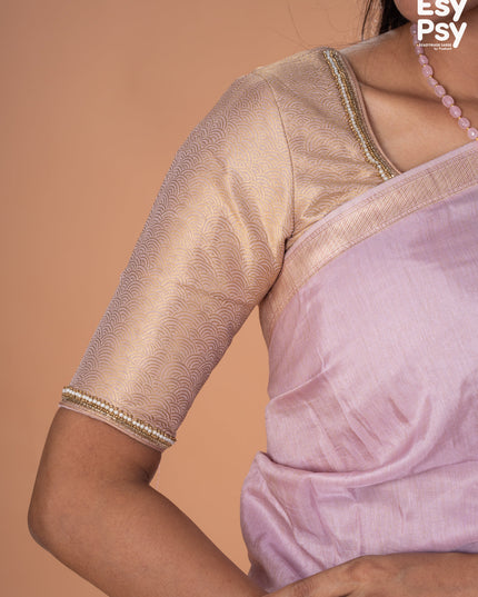 Lavender Shade Semi Tussar readymade saree with readymade brocade blouse
