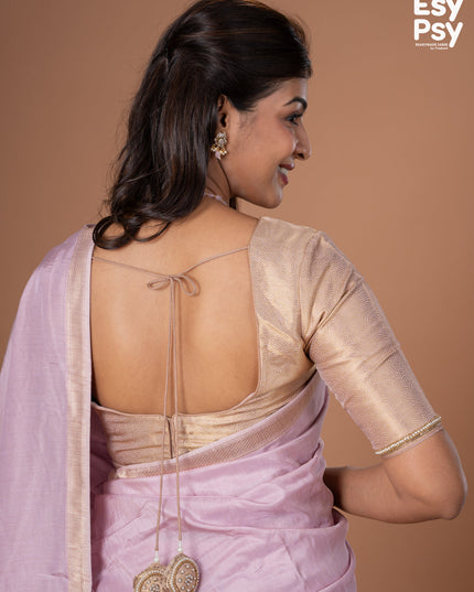 Lavender Shade Semi Tussar readymade saree with readymade brocade blouse