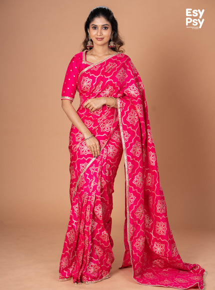 Pink Banarasi Silk readymade saree with zari butta readymade blouse