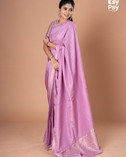 Lavender Semi Tussar readymade saree with readymade brocade blouse
