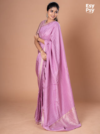 Lavender Semi Tussar readymade saree with readymade brocade blouse