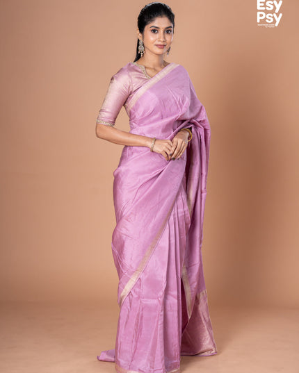 Lavender Semi Tussar readymade saree with readymade brocade blouse
