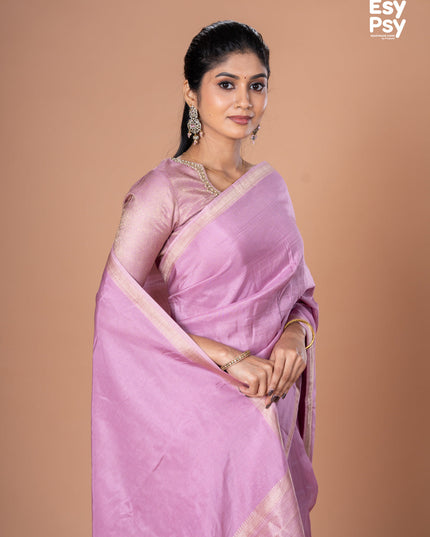 Lavender Semi Tussar readymade saree with readymade brocade blouse