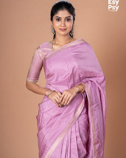 Lavender Semi Tussar readymade saree with readymade brocade blouse